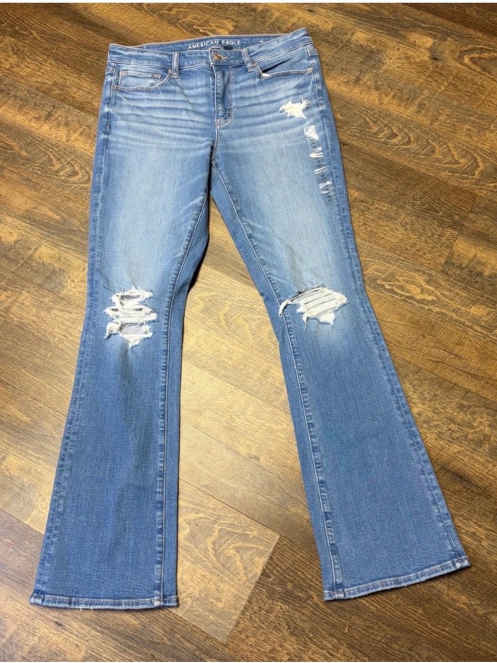 American Eagle Hi-Rise Skinny Kick Jeans Women’s 12 Long Distressed Stretch
